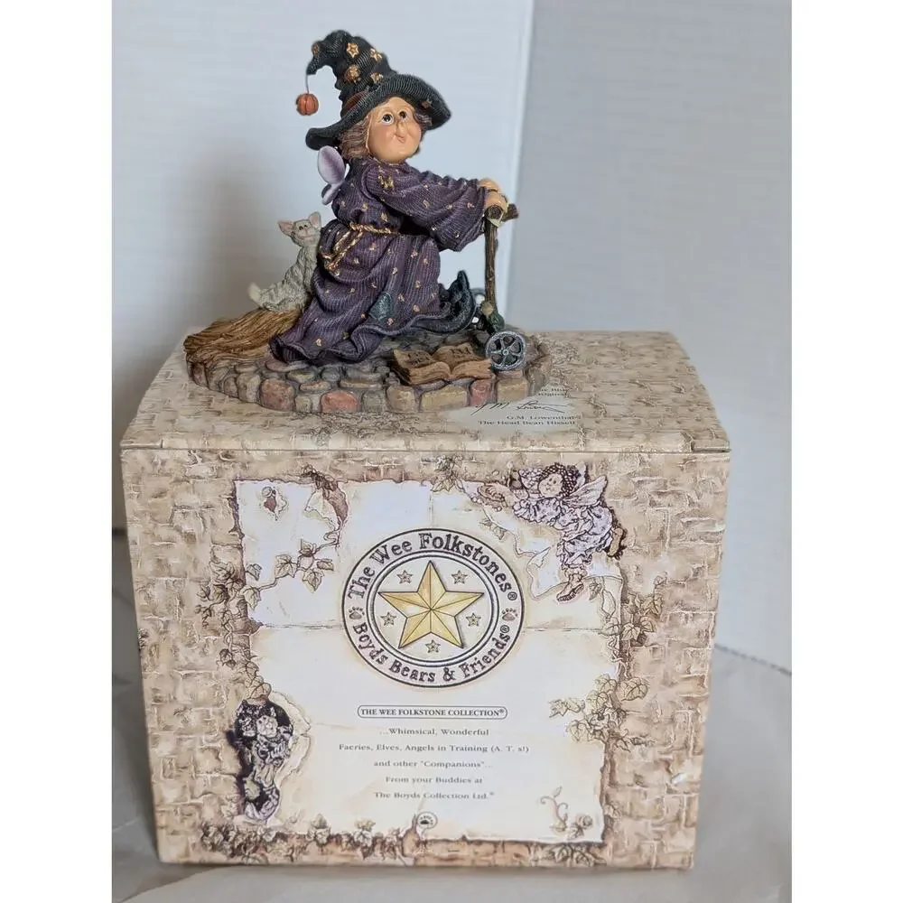 Boyds Bears Wee Folkstone Hilda Witch in Training w Scaredy Cat & Ezra Figurine